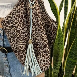 Pastel Baby Blue Pebbled leather large tassel keychain bag charm gold hardware